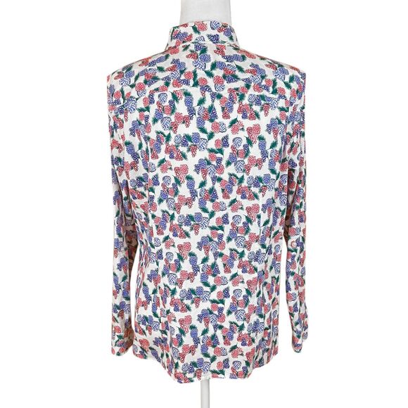 Talbots Button-up Shirt Size M Red Blue Pinecones Cotton Long Roll-Tab Sleeves - Picture 3 of 7